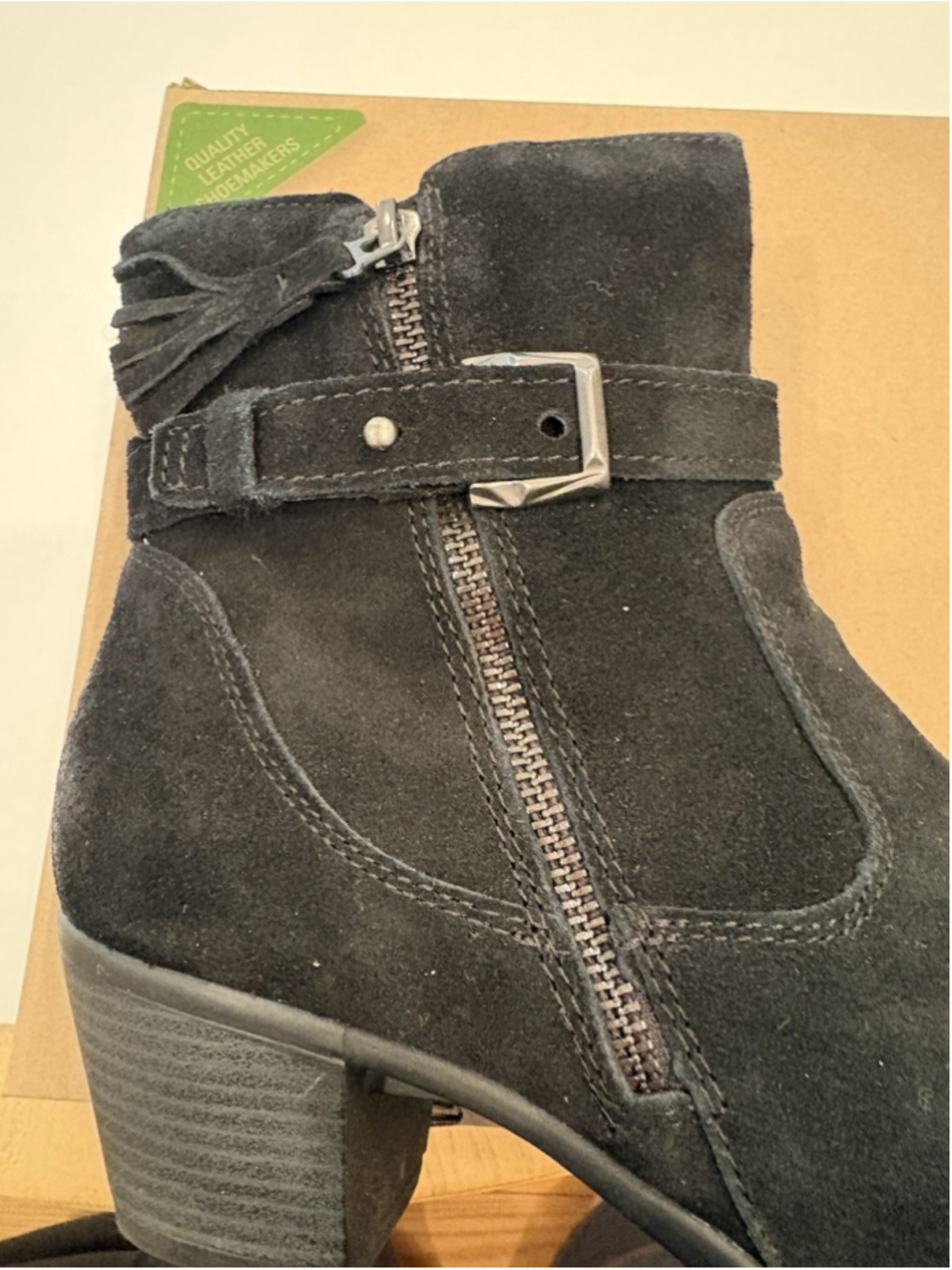 Size 10 Woman’s Ankle Boot-suede- W/buckle & Zipper-black-Earth Origins Brand - Picture 2 of 6